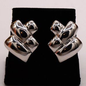 Vintage Givenchy Asymmetrical  Geometric Woven  Silver Tone Clip-On Earrings
